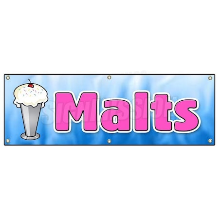 MALTS BANNER SIGN Malted Milk Malt Shop Tin Milk Shakes Old-fashioned